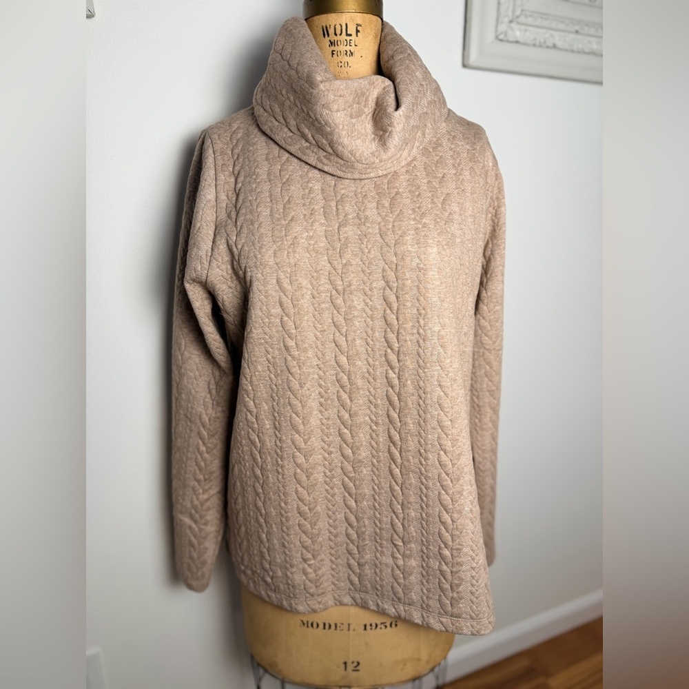 J. Crew tan women’s pullover cowl neck cable knit design large